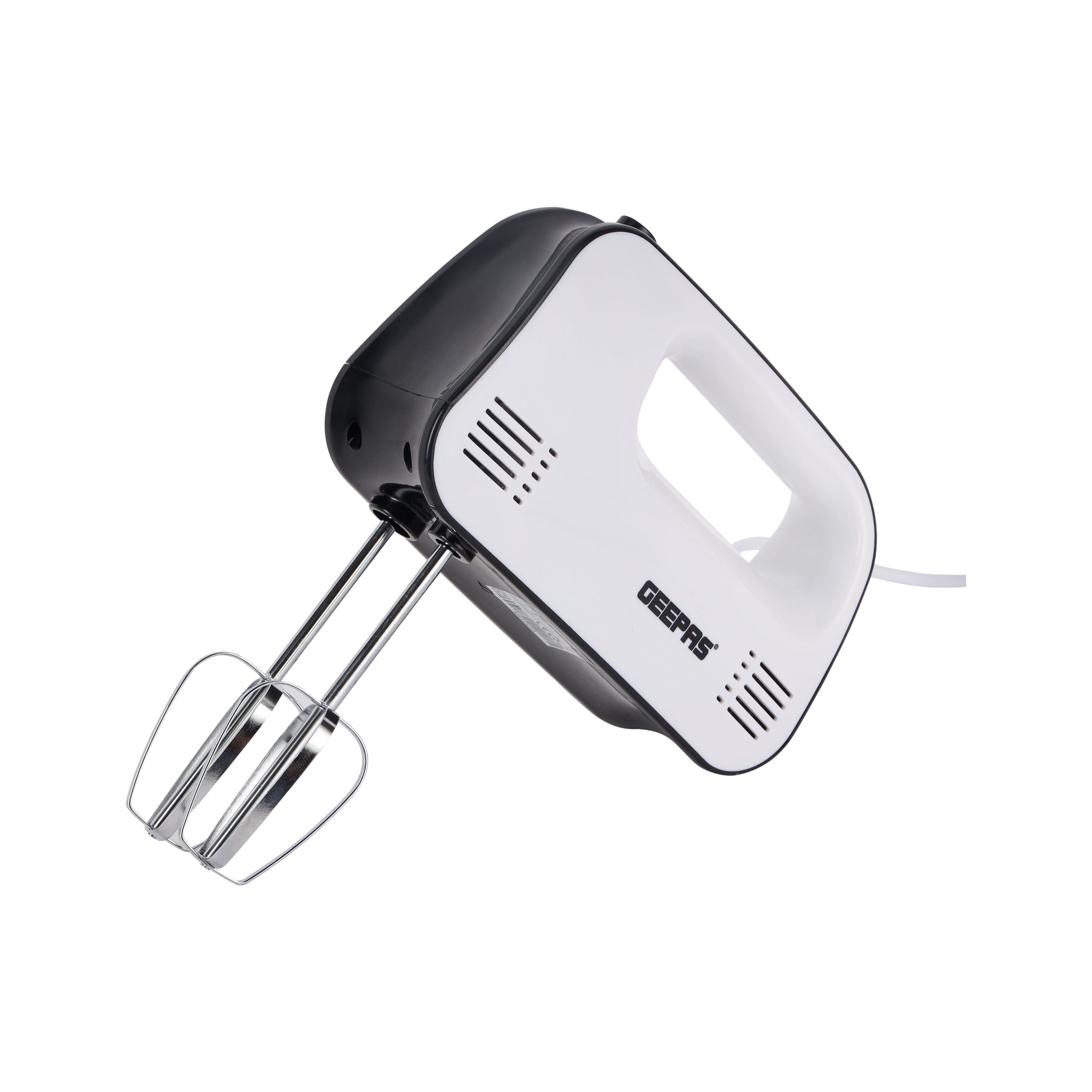 Geepas Hand Mixer â?? 150W, 3 Speeds, Eject Button & Overheat Protection, Includes Beaters & Hooks, Black & White