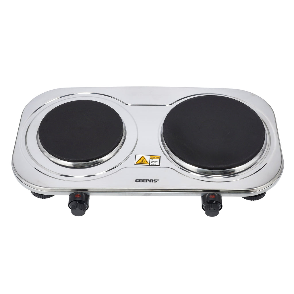 Geepas Double Hot Plate â€“ 2500W, Dual Solid Plates, Adjustable Temp, Auto Thermostat, Overheat Protection