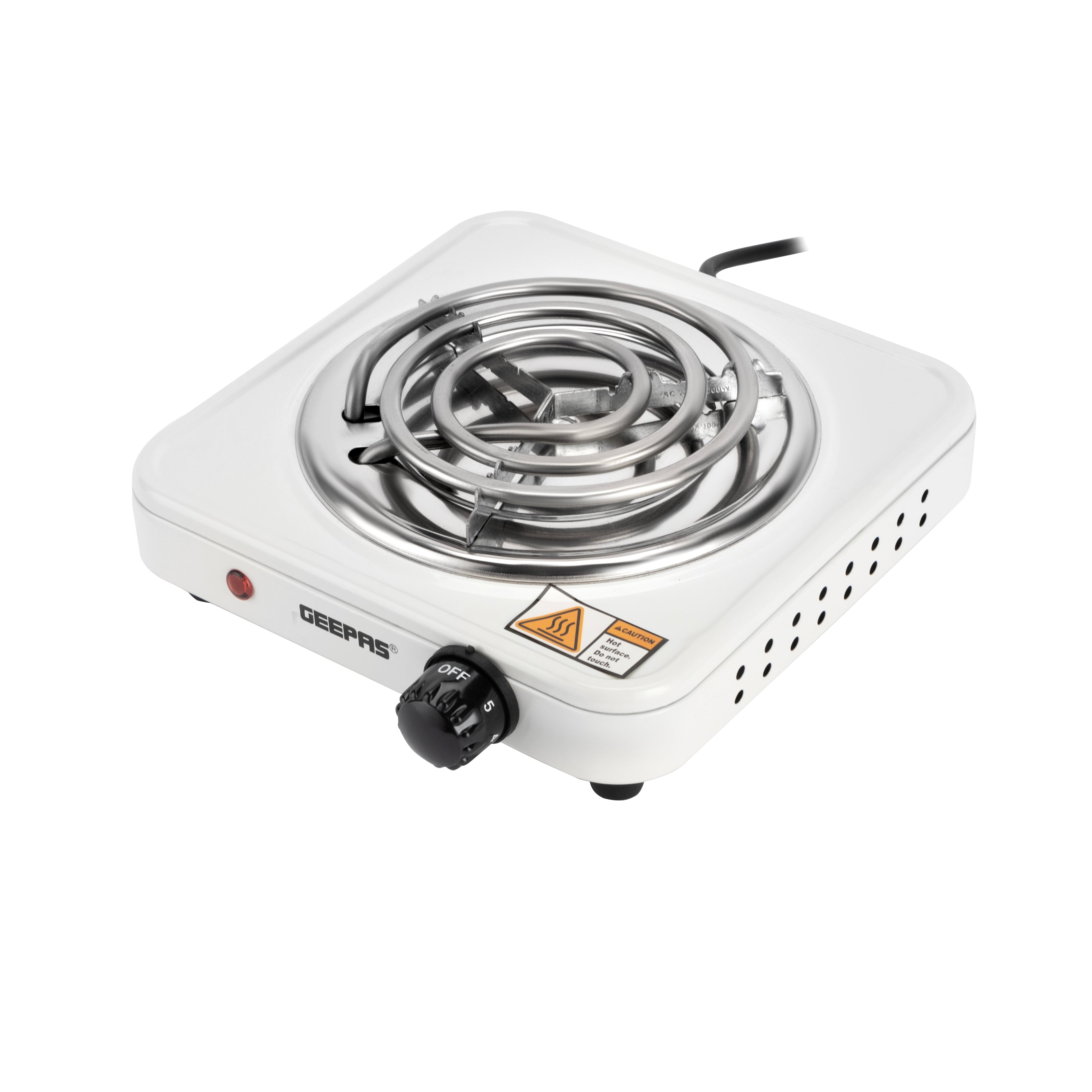 Geepas Electric Hotplate | Single Solid Hotplate of 140 MM, Equipped with Adjustable Thermostat| Ideal for Boiling, Sauting, Frying | White