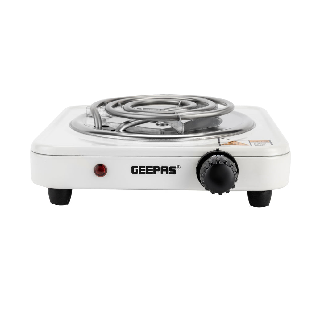 Geepas Electric Hotplate | Single Solid Hotplate of 140 MM, Equipped with Adjustable Thermostat| Ideal for Boiling, Sauting, Frying | White