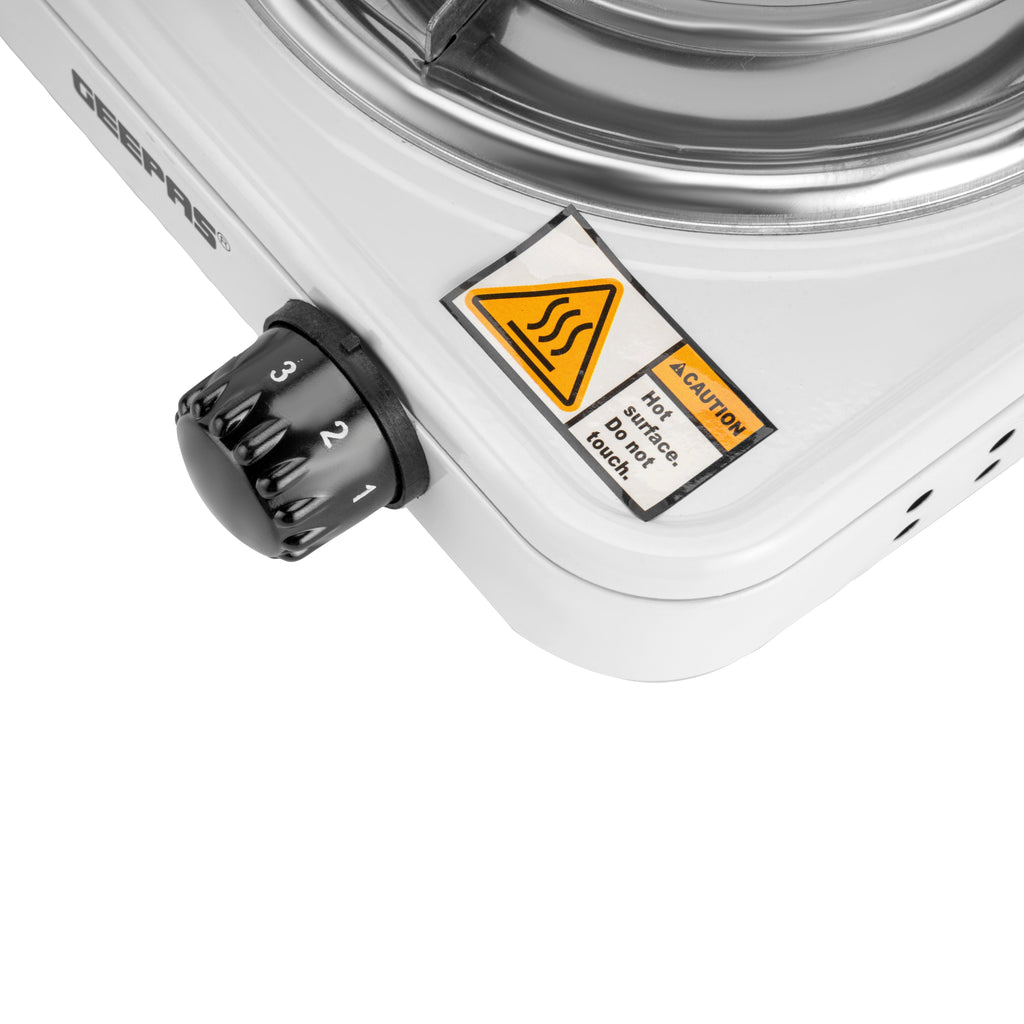 Geepas Electric Hotplate | Single Solid Hotplate of 140 MM, Equipped with Adjustable Thermostat| Ideal for Boiling, Sauting, Frying | White