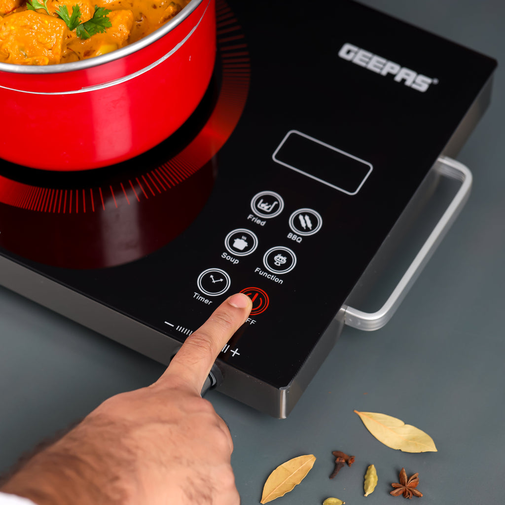 Geepas Digital Infrared Cooker | 2000W Ceramic Heating Element| Multi-Stage Cooking Options| Touch Control | 4-Digit LED Display | Portable Design