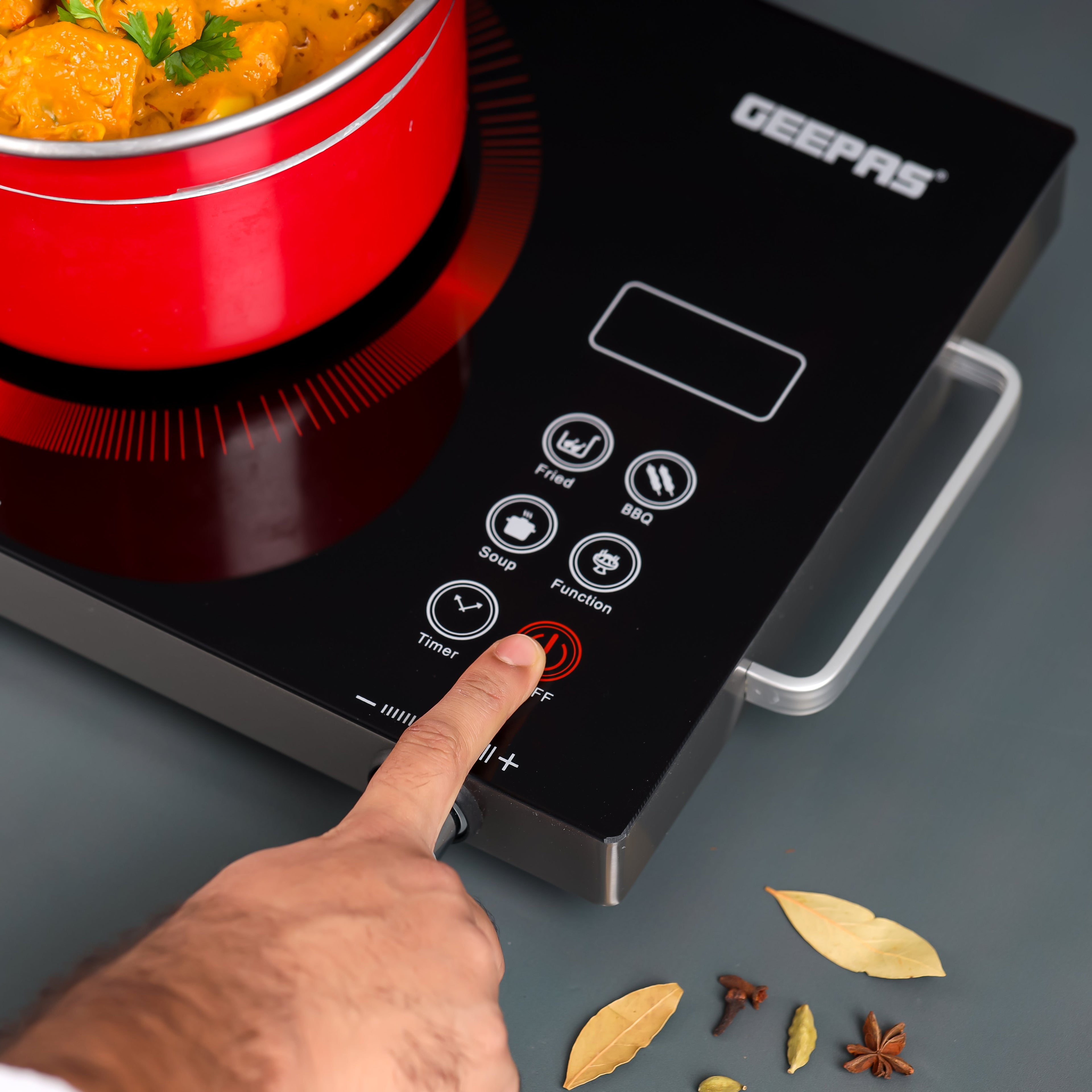 Geepas Digital Infrared Cooker | 2000W Ceramic Heating Element| Multi-Stage Cooking Options| Touch Control | 4-Digit LED Display | Portable Design