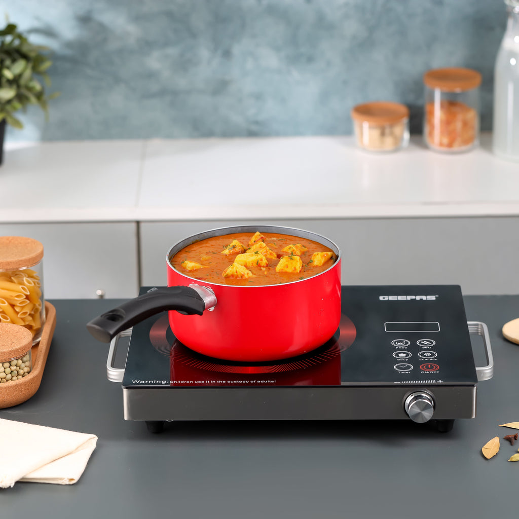 Geepas Digital Infrared Cooker | 2000W Ceramic Heating Element| Multi-Stage Cooking Options| Touch Control | 4-Digit LED Display | Portable Design