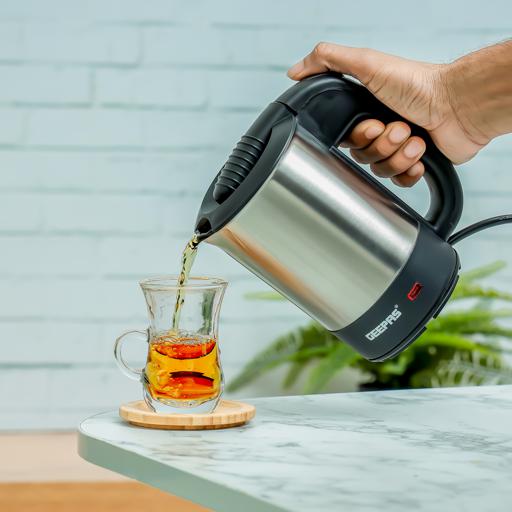 Geepas Stainless Steel Travel Kettle 0.5L | 1100W Compact Electric Kettle| Stainless Steel Housing | Fast Boil | Auto Shut-Off | Boil Dry Protection