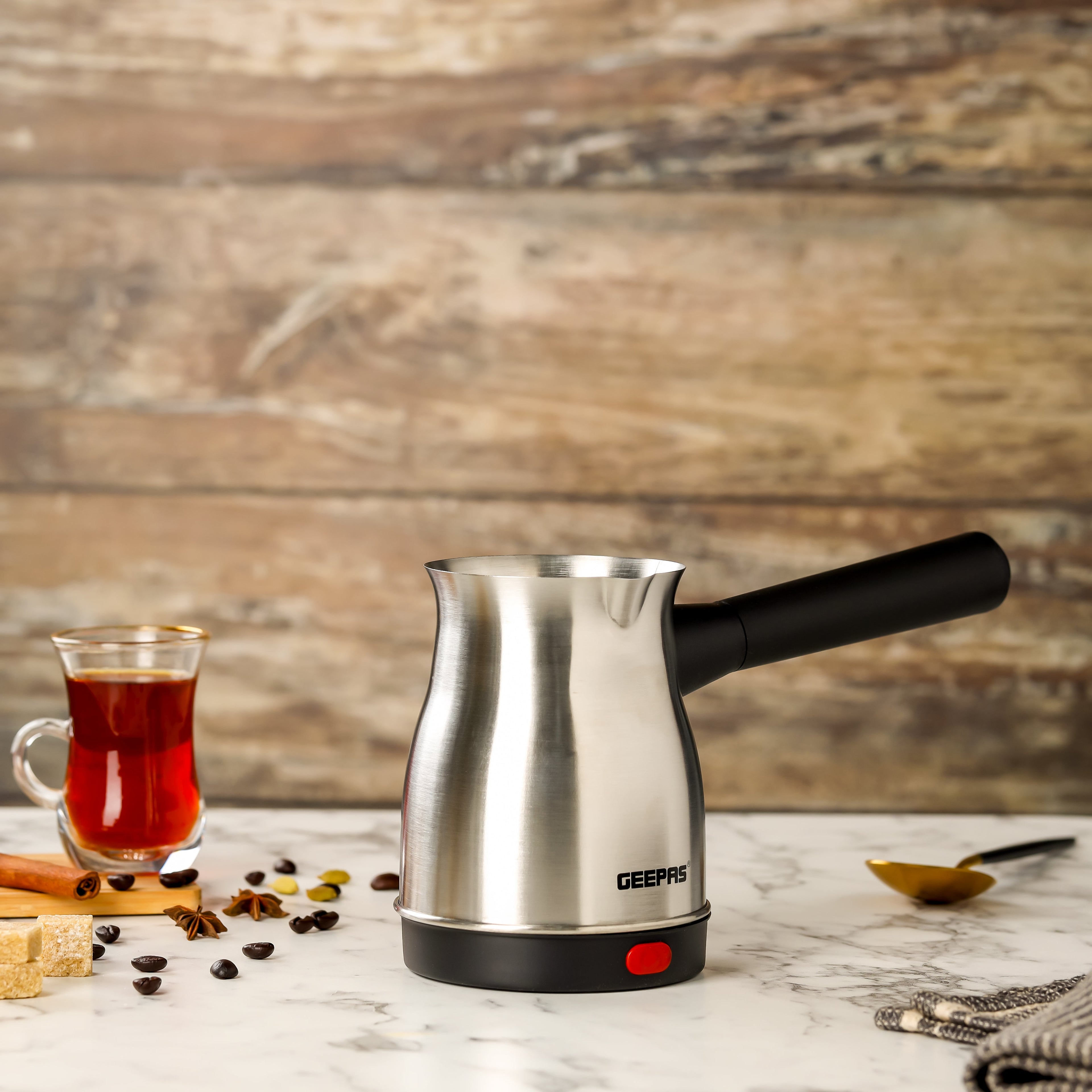 Geepas Electric Turkish Coffee Maker - 0.8L| Stainless Steel | 800W | 360Â° Rotation | Non-Automatic Cut-Off| Perfect for Boiling Water, Milk