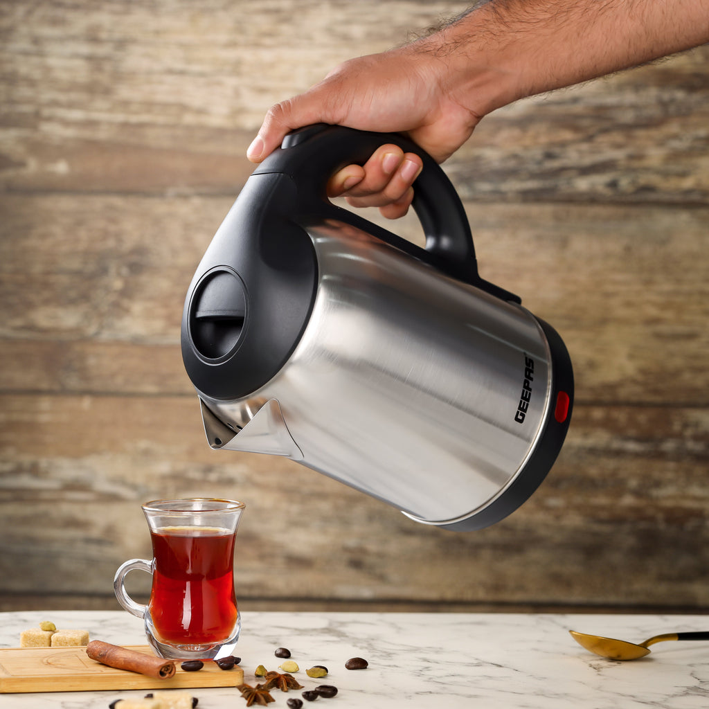 Geepas Stainless Steel Electric Kettle | 2L Large Capacity | 1800W High Power Fast Boiling | Automatic Shut-Off | Boil-Dry Protection | Durable Design