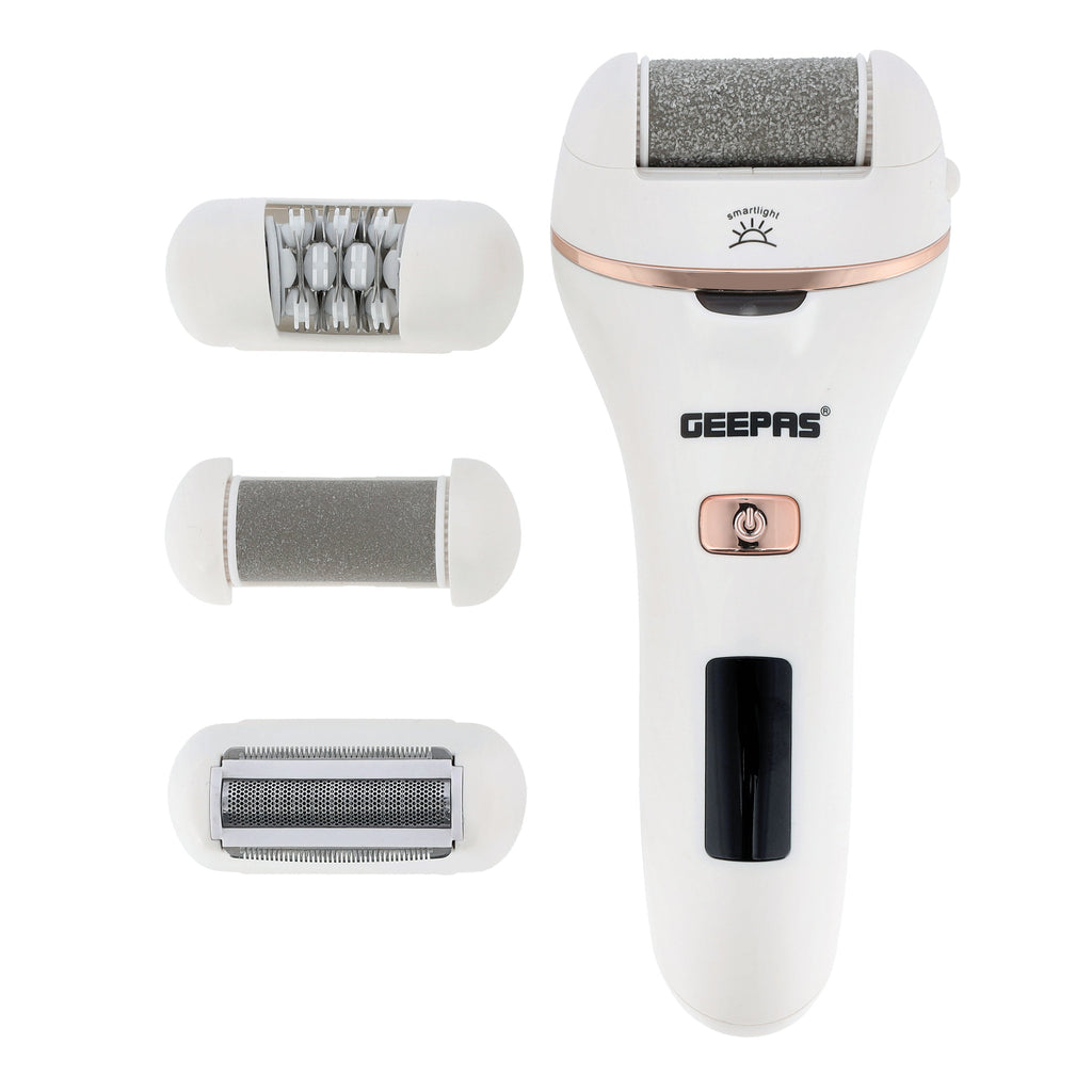Geepas 4-in-1 Rechargeable Ladies Epilator Set | Hair Shaver | Epilator & Dual Callous Remover Heads | LED Battery Display | 2-Speed Levels