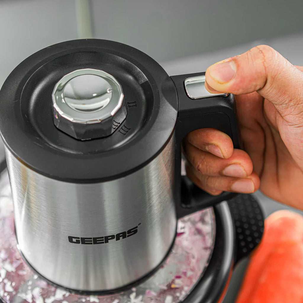 Geepas GMC42026 Multi Chopper | 500W | 2L Glass Bowl | 3 Speeds | Stainless Steel Blades