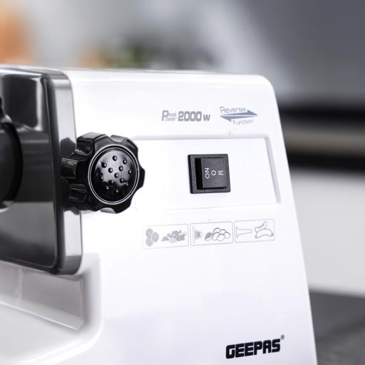 Geepas Electric Meat Grinder | 2000W Full Copper Motor| Reverse Function| Multi-Function | Stainless Steel Blade| Convenient Metal Cutting Plates| Metal Gears
