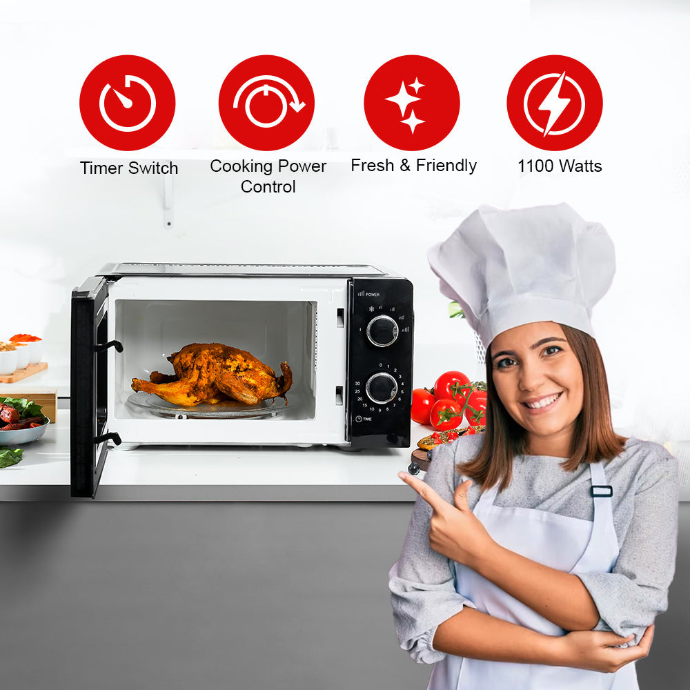 Geepas 20L Microwave Oven | Stylish & Efficient Microwave Oven | Multiple Power Levels| Defrost & Timer Function| Compact Design| Easy Operation
