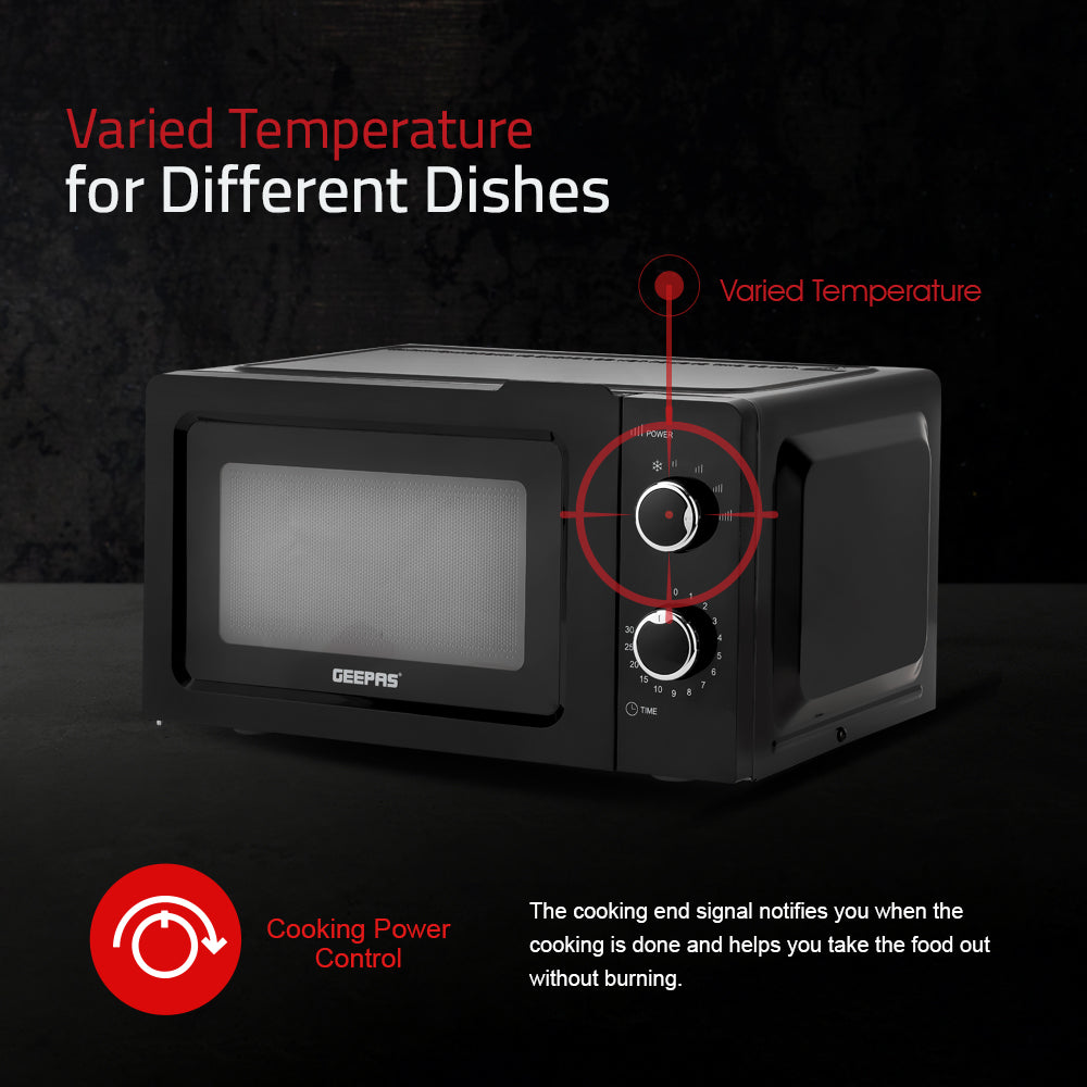Geepas 20L Microwave Oven | Stylish & Efficient Microwave Oven | Multiple Power Levels| Defrost & Timer Function| Compact Design| Easy Operation