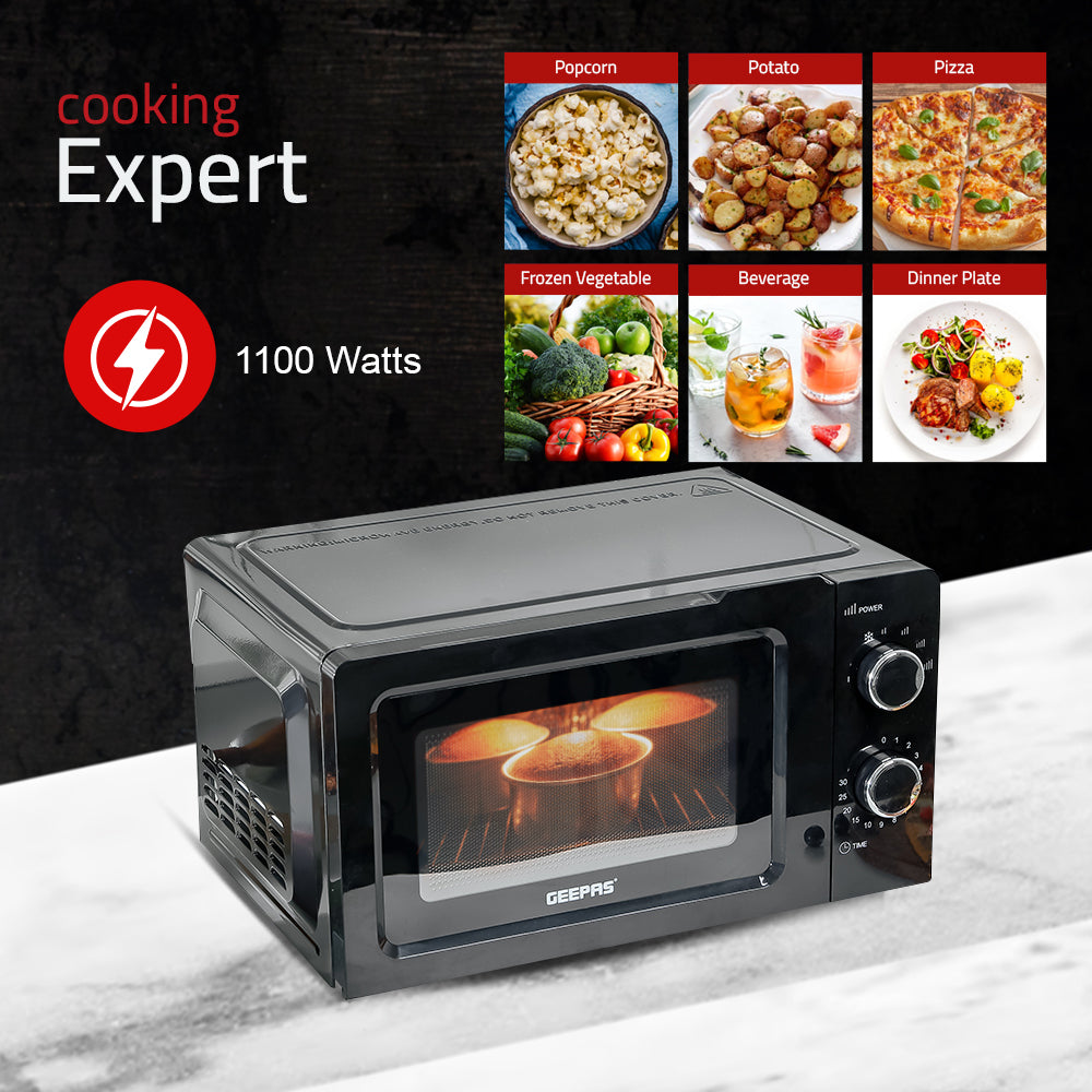 Geepas 20L Microwave Oven | Stylish & Efficient Microwave Oven | Multiple Power Levels| Defrost & Timer Function| Compact Design| Easy Operation