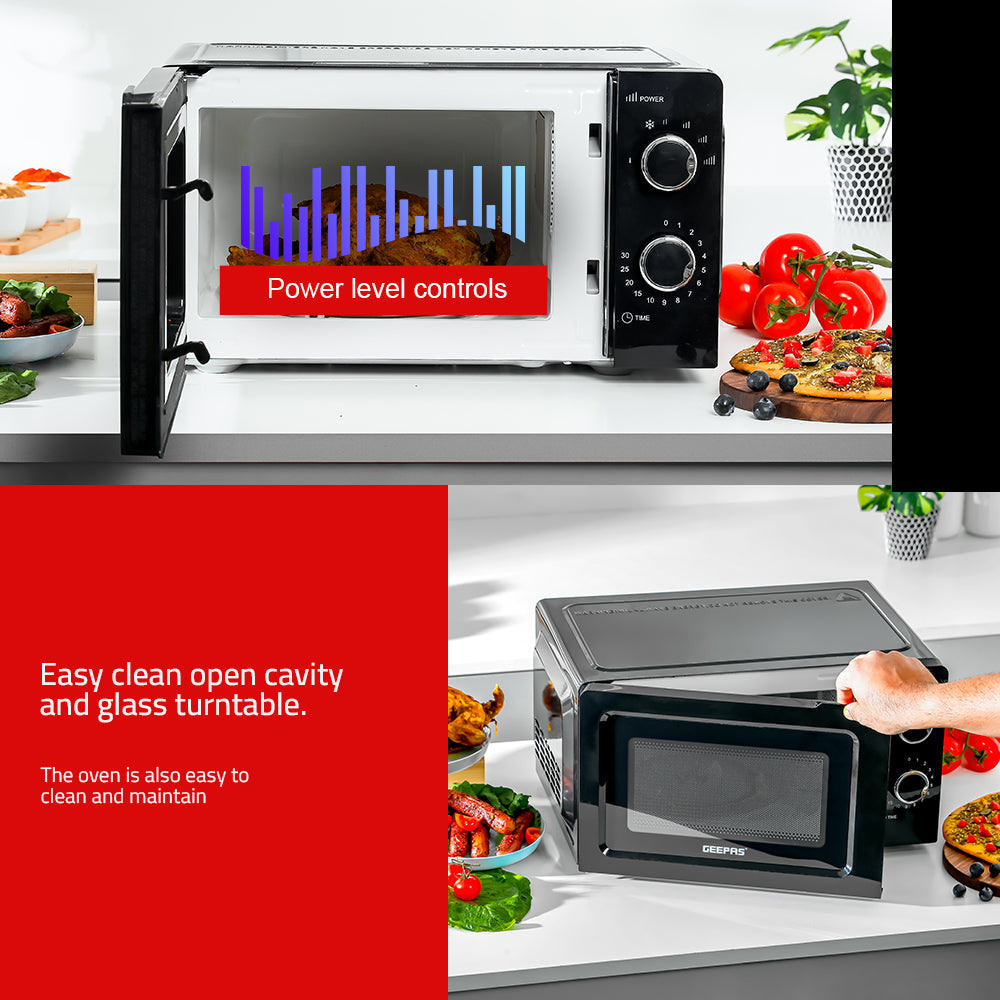 Geepas 20L Microwave Oven | Stylish & Efficient Microwave Oven | Multiple Power Levels| Defrost & Timer Function| Compact Design| Easy Operation