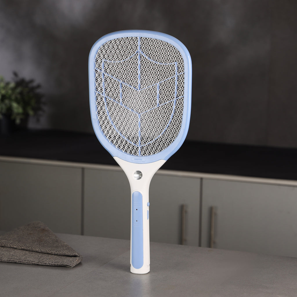 Geepas Rechargeable Mosquito Swatter | 3.7V 1200mAh Lithium Battery | LED Light | 3-Layer Mesh | Dual Indicator | Long Battery Life | Safe & Easy to Use