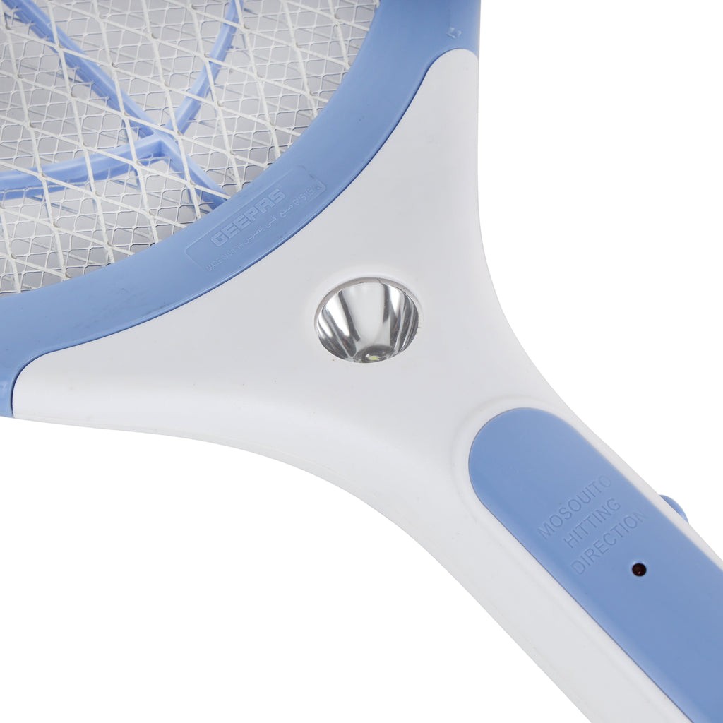 Geepas Rechargeable Mosquito Swatter | 3.7V 1200mAh Lithium Battery | LED Light | 3-Layer Mesh | Dual Indicator | Long Battery Life | Safe & Easy to Use
