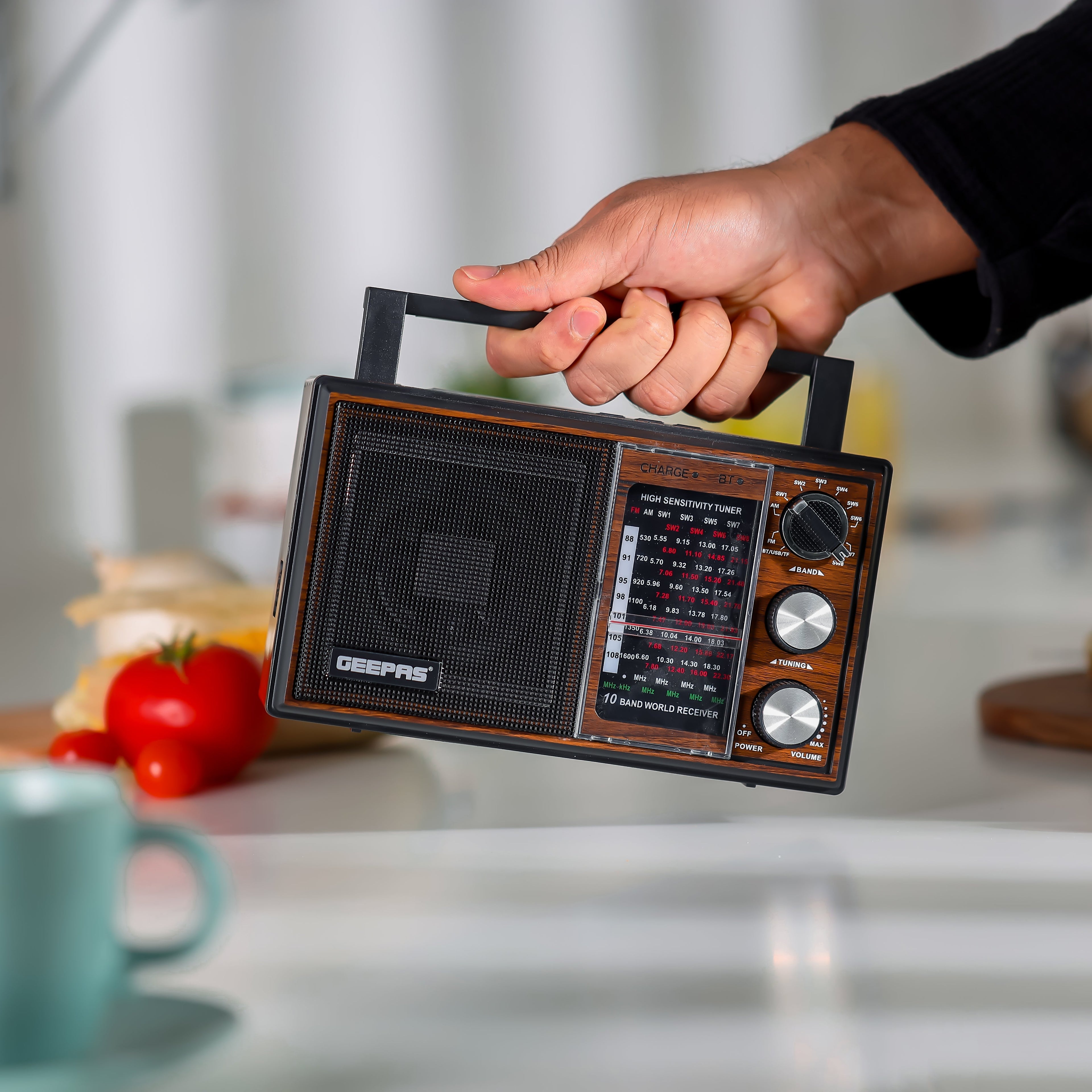 Geepas Rechargeable Radio - BT/USB/SD /TF Music Player | Bluetooth Speaker | Lightweight Portable FM Radio | 10 Band Radio | Stylish Retro Design