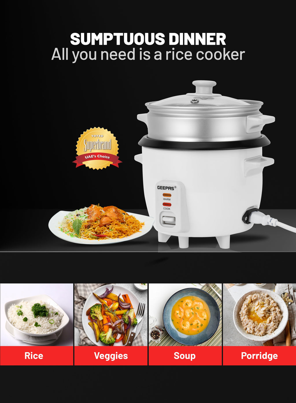 Geepas Multifunction Rice Cooker | 0.6L Compact Capacity