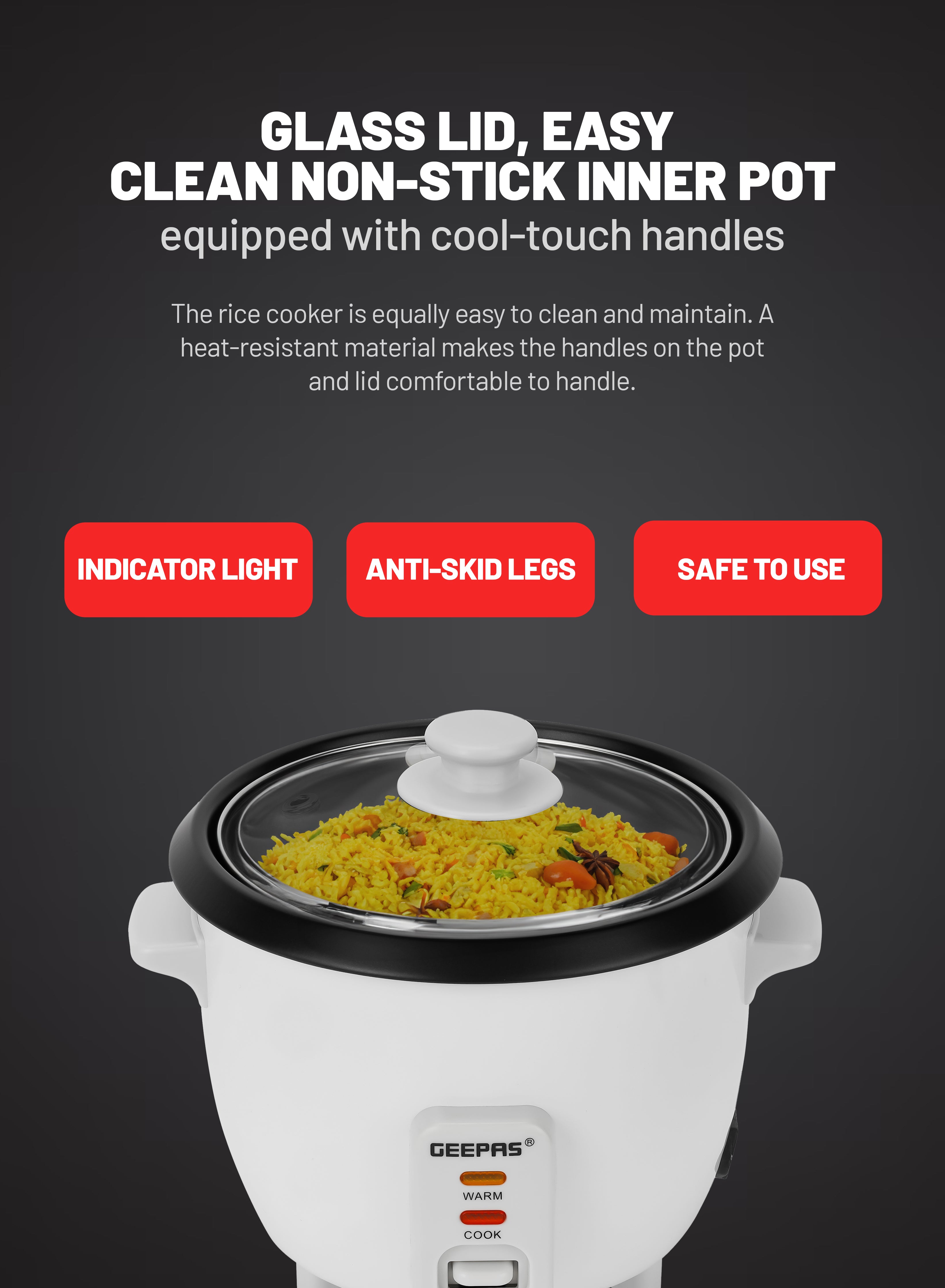 Geepas Multifunction Rice Cooker | 0.6L Compact Capacity