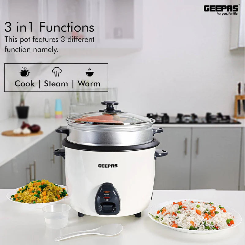 Geepas Automatic Rice Cooker | 2.2L Capacity | 3-in-1 Function – Cook, Steam & Keep Warm | Non-Stick Inner Pot, Easy to Clean & Durable Design