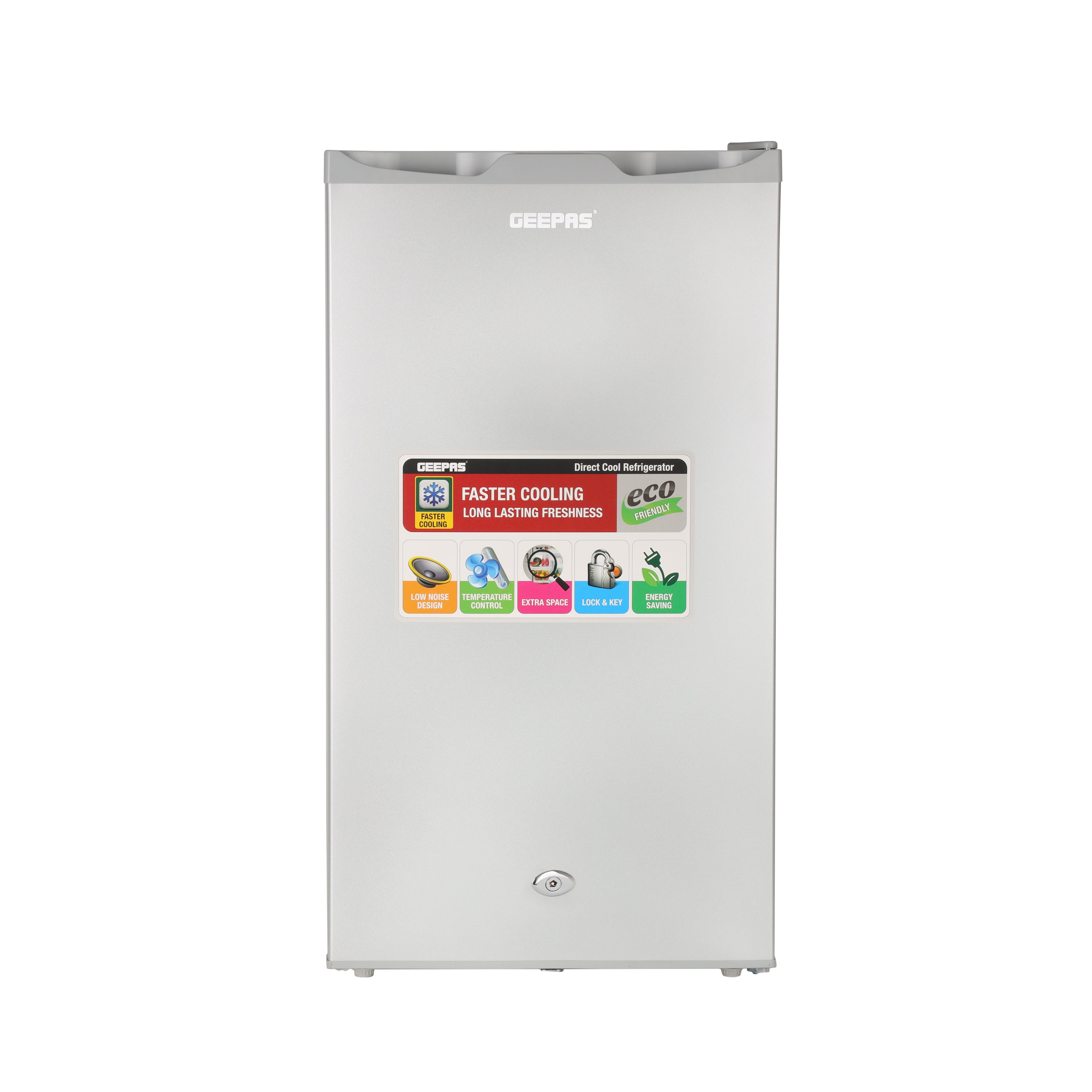 Geepas Single Door Refrigerator - Quick Cooling with Temperature Control/ Tempered Glass Shelves, Transparent Door Basket