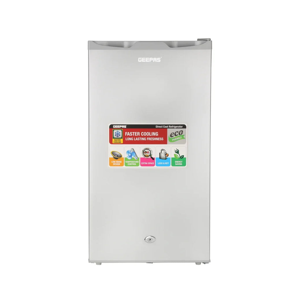 Geepas 110L Single Door RefrigeratorDoor Direct Cool Refrigerator – 86L Net Capacity, Mechanical Temperature Control with Defrost Function
