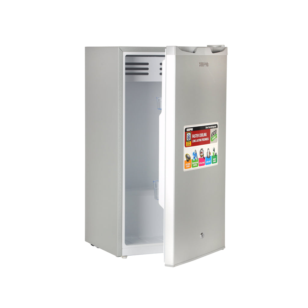Geepas Single Door Refrigerator - Quick Cooling with Temperature Control/ Tempered Glass Shelves, Transparent Door Basket