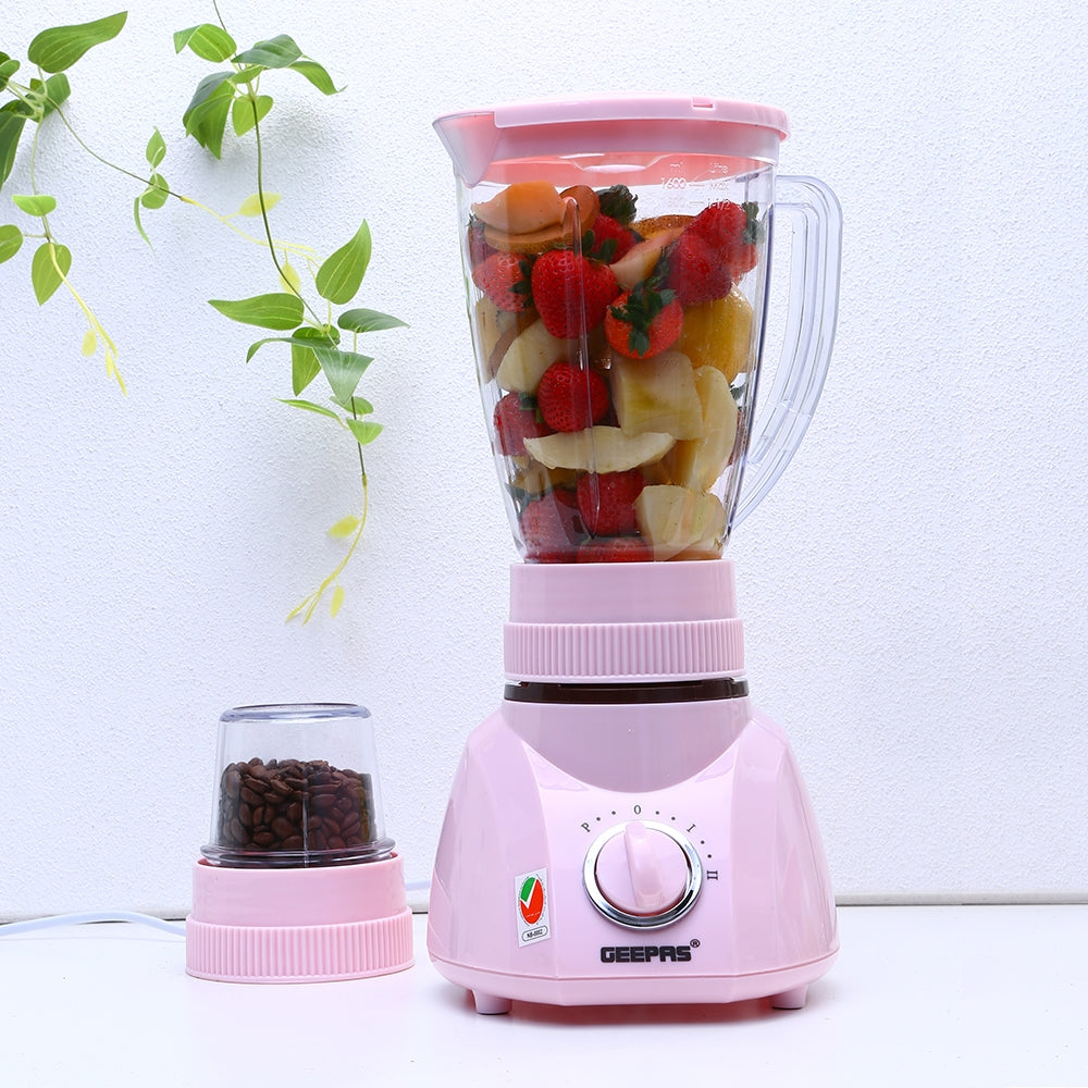 Geepas 3-in-1 Blender, 1.6L Blender Jar Mixer Grinder | 400W Grinder with Dry Mill & Mincer Attachments | 2 Speed with Pulse Function | Wet Jar, Dry Jar and Chutney Jar