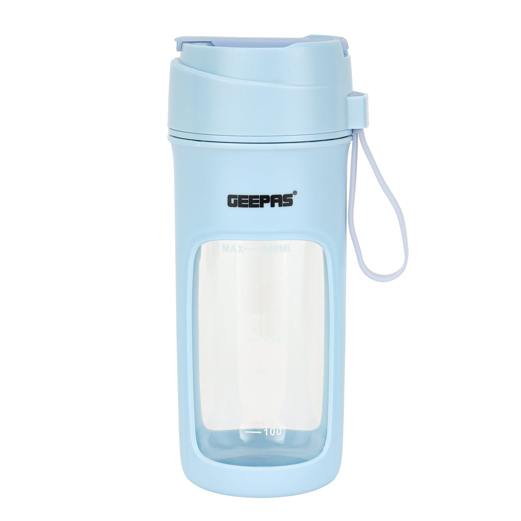 Geepas Rechargeable Portable Blender | 500ml Capacity | 50W | 6 Sharp Stainless Steel Blades | Safety Lock Design | USB Rechargeable Battery
