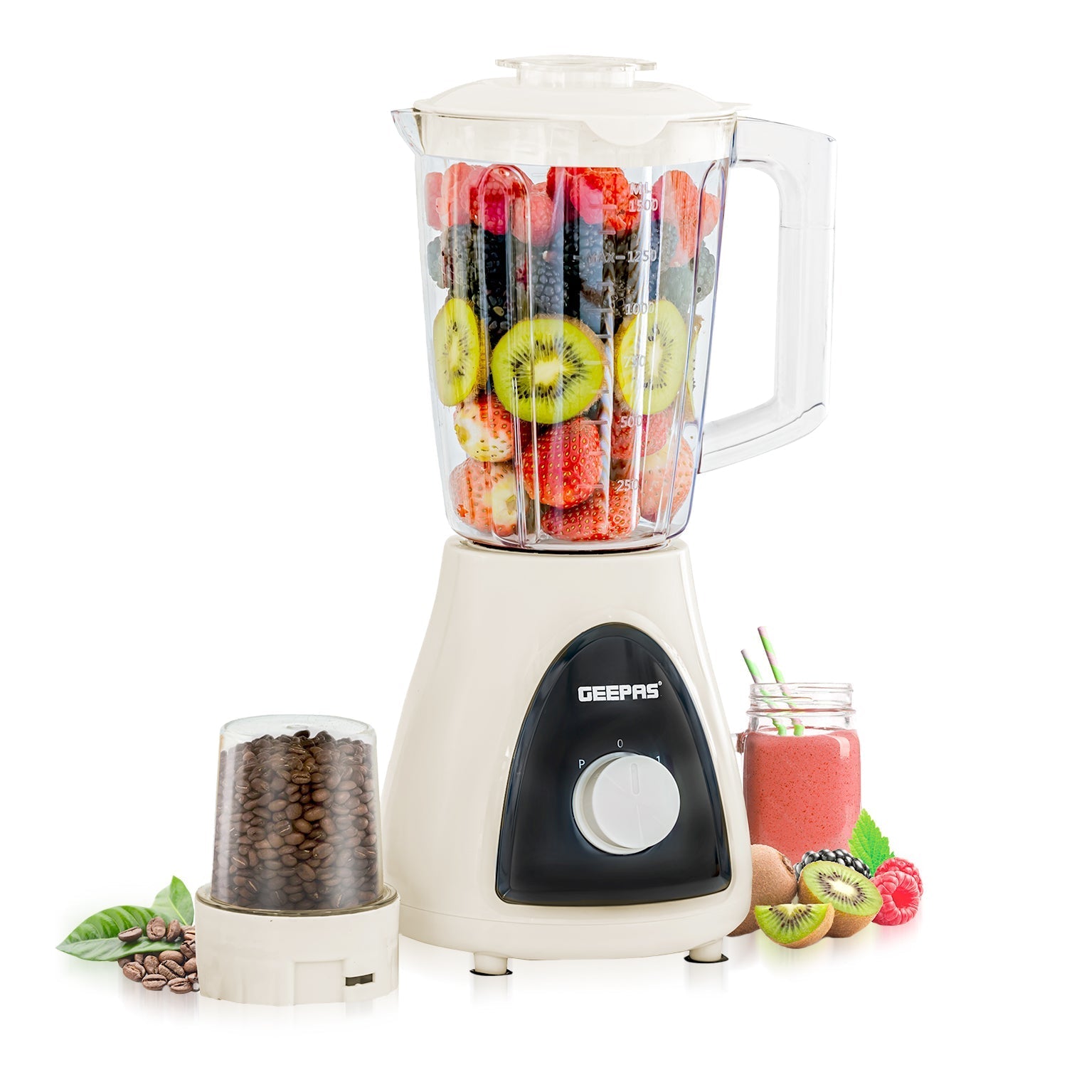 Geepas 500W 2 in 1 Blender - Stainless Steel Blades, 2 Speed Control with Pulse | Overheat Protection| Ice Crusher, Chopper, Coffee Grinder & More