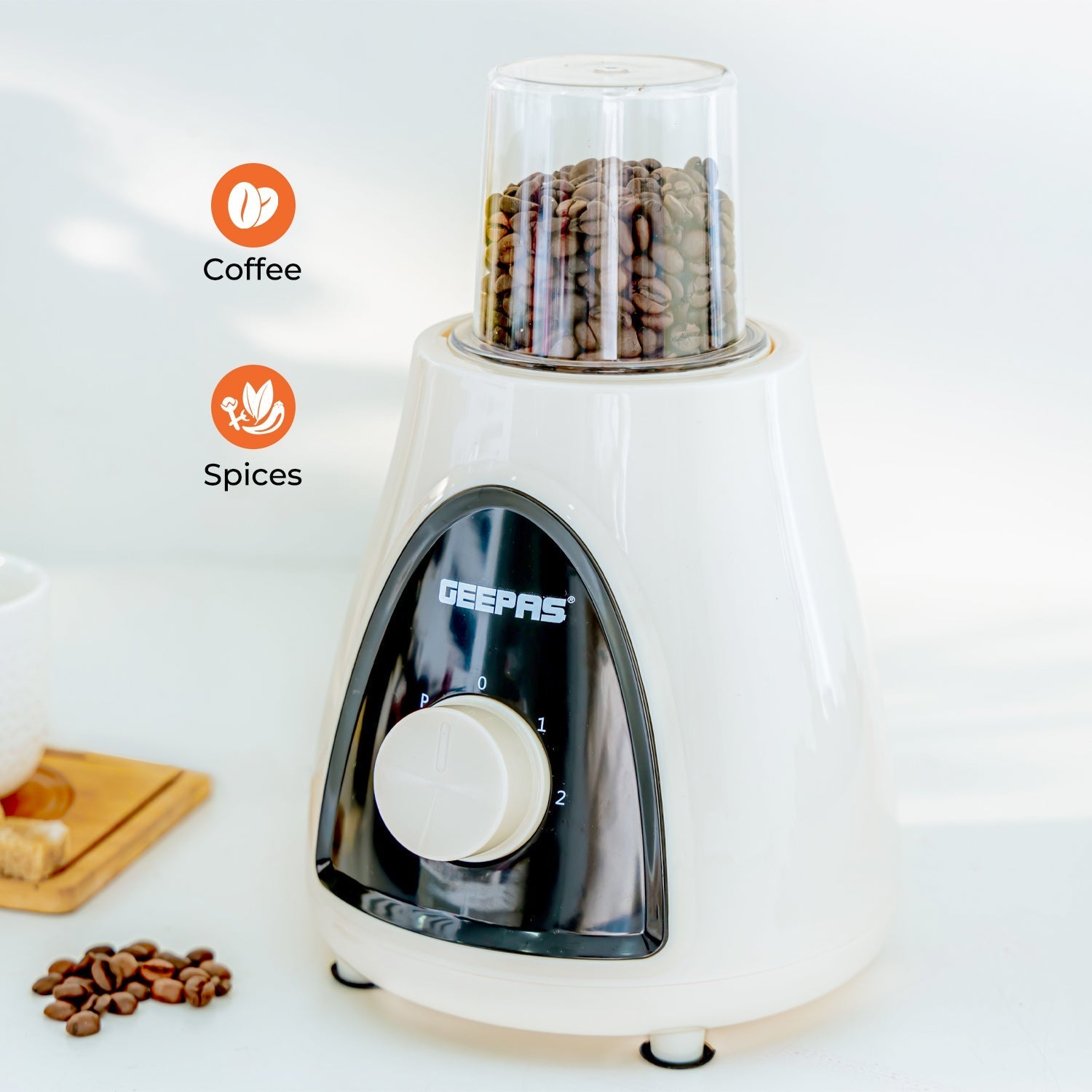 Geepas 500W 2 in 1 Blender - Stainless Steel Blades, 2 Speed Control with Pulse | Overheat Protection| Ice Crusher, Chopper, Coffee Grinder & More