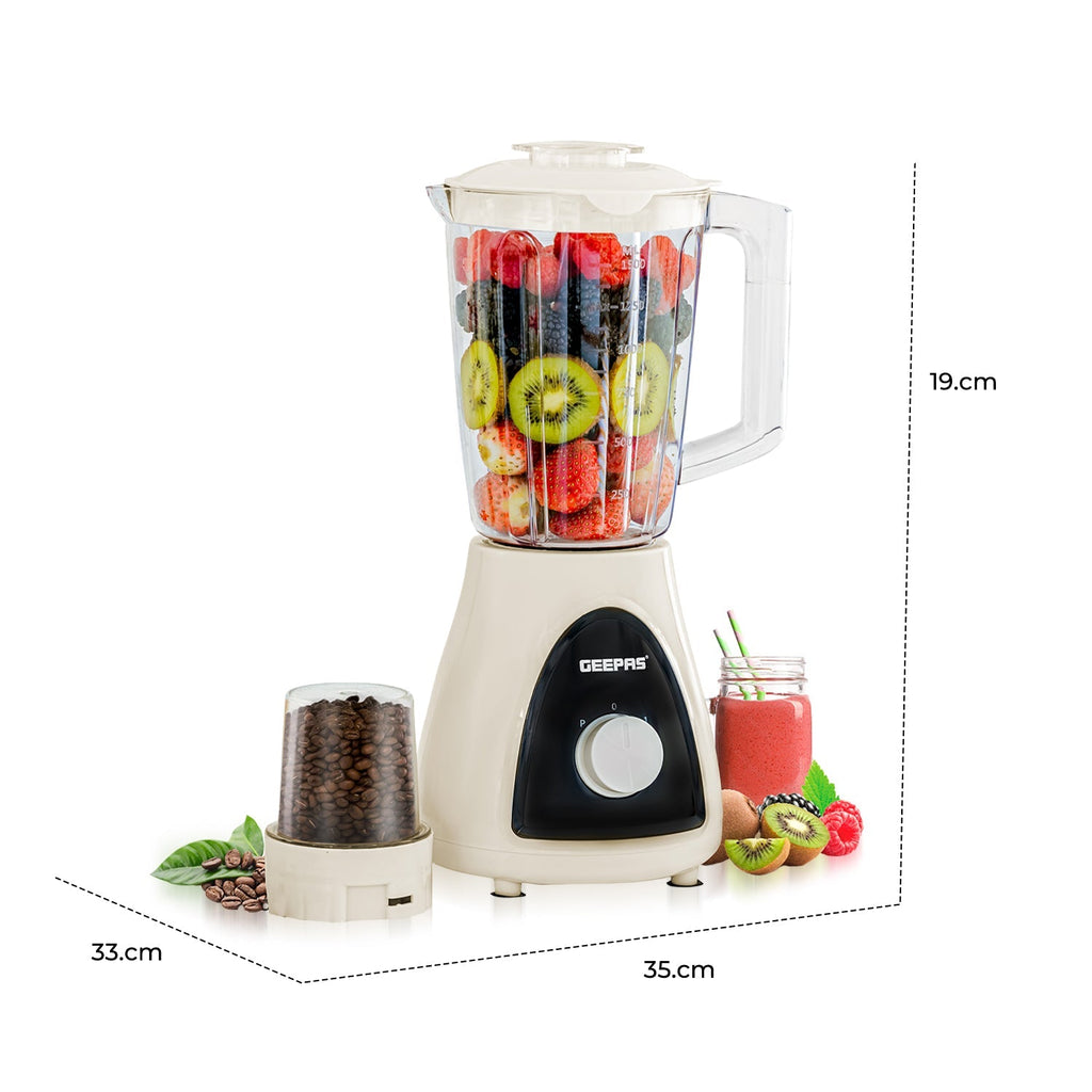 Geepas 500W 2 in 1 Blender - Stainless Steel Blades, 2 Speed Control with Pulse | Overheat Protection| Ice Crusher, Chopper, Coffee Grinder & More