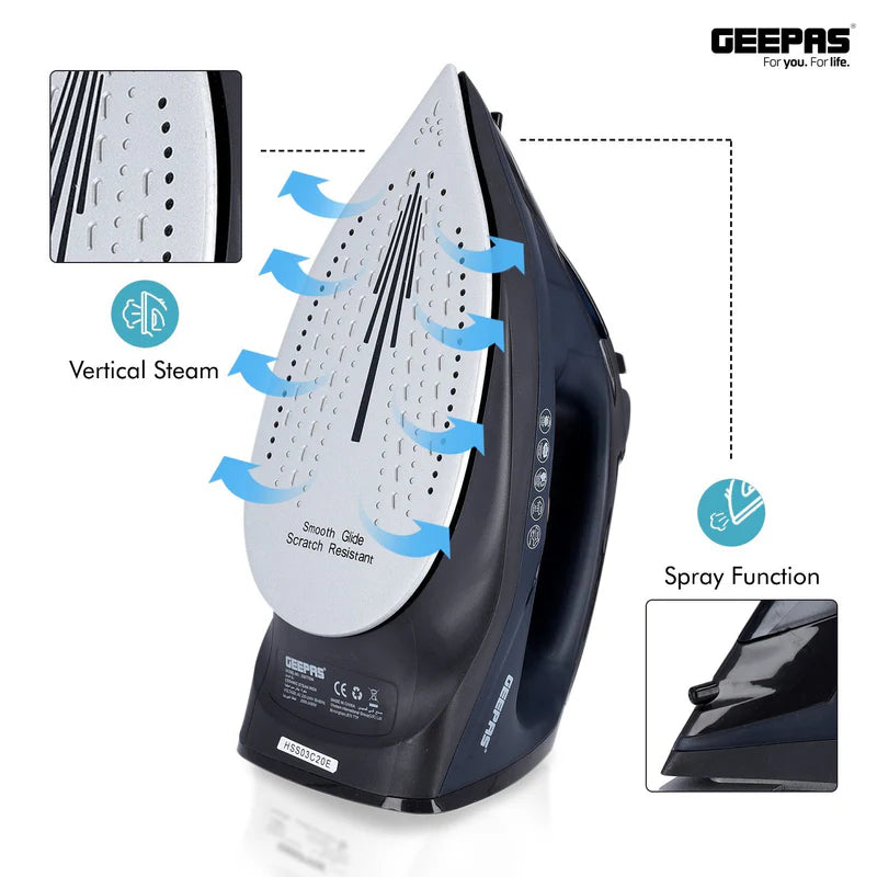Geepas Ceramic Steam Iron â?? 2400W, 220ml Tank, Ceramic Soleplate, Self-Cleaning, Temp Control