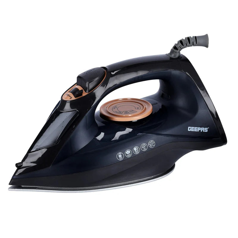 Geepas Ceramic Steam Iron – 2400W, 220ml Tank, Ceramic Soleplate, Self-Cleaning, Temp Control