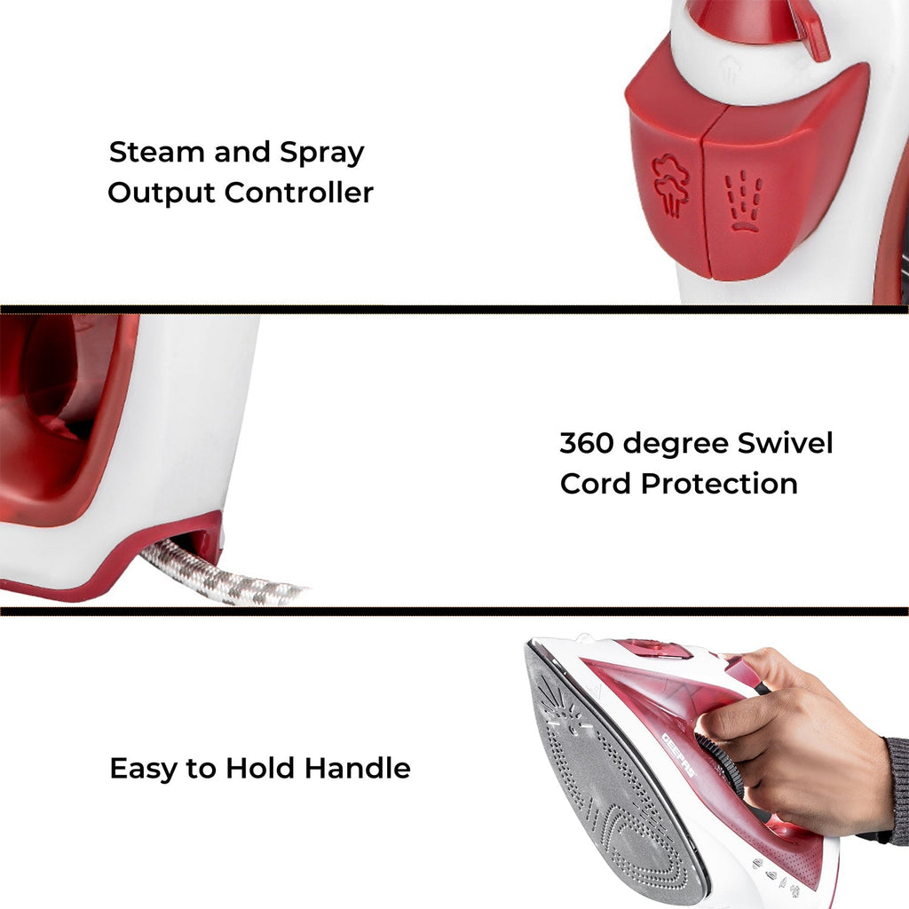 Geepas  Steam Iron â?? Non-Stick Soleplate, Comfortable Handle, 120ml Water Tank, Multi-Function