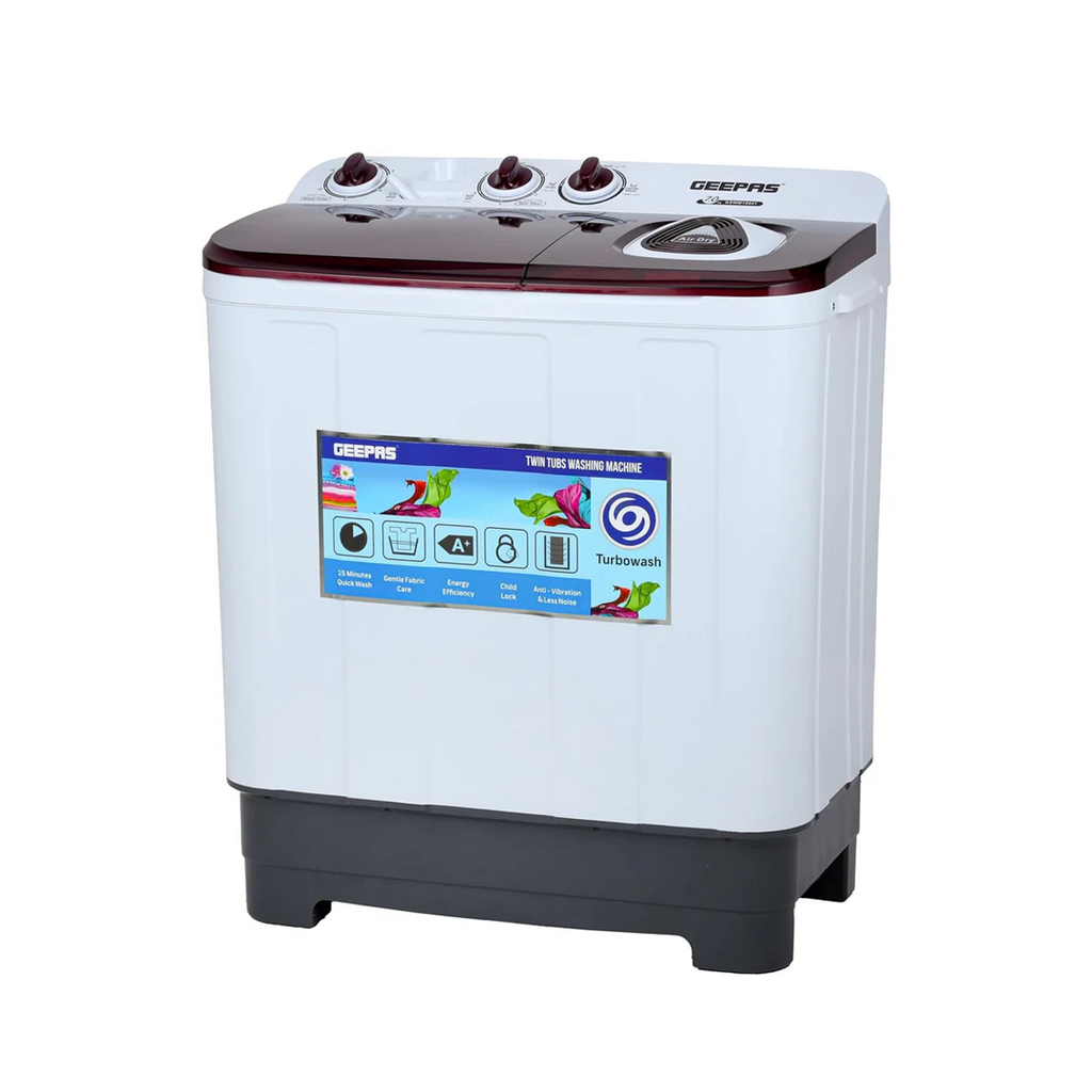 Geepas 7.0 KG Twin Tub Semi-Automatic Washing Machine – Full Knob Control, Top Load