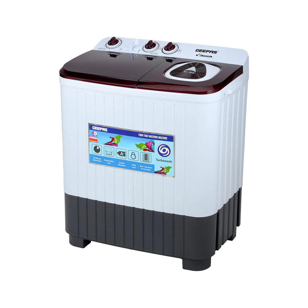 Geepas 12 KG Twin Tub Semi-Automatic Washing Machine Fully Knob Control and Semi-Automatic Top Load Washing Machine