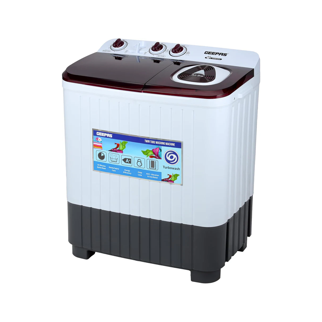 Geepas 12 KG Twin Tub Semi-Automatic Washing Machine Fully Knob Control and Semi-Automatic Top Load Washing Machine