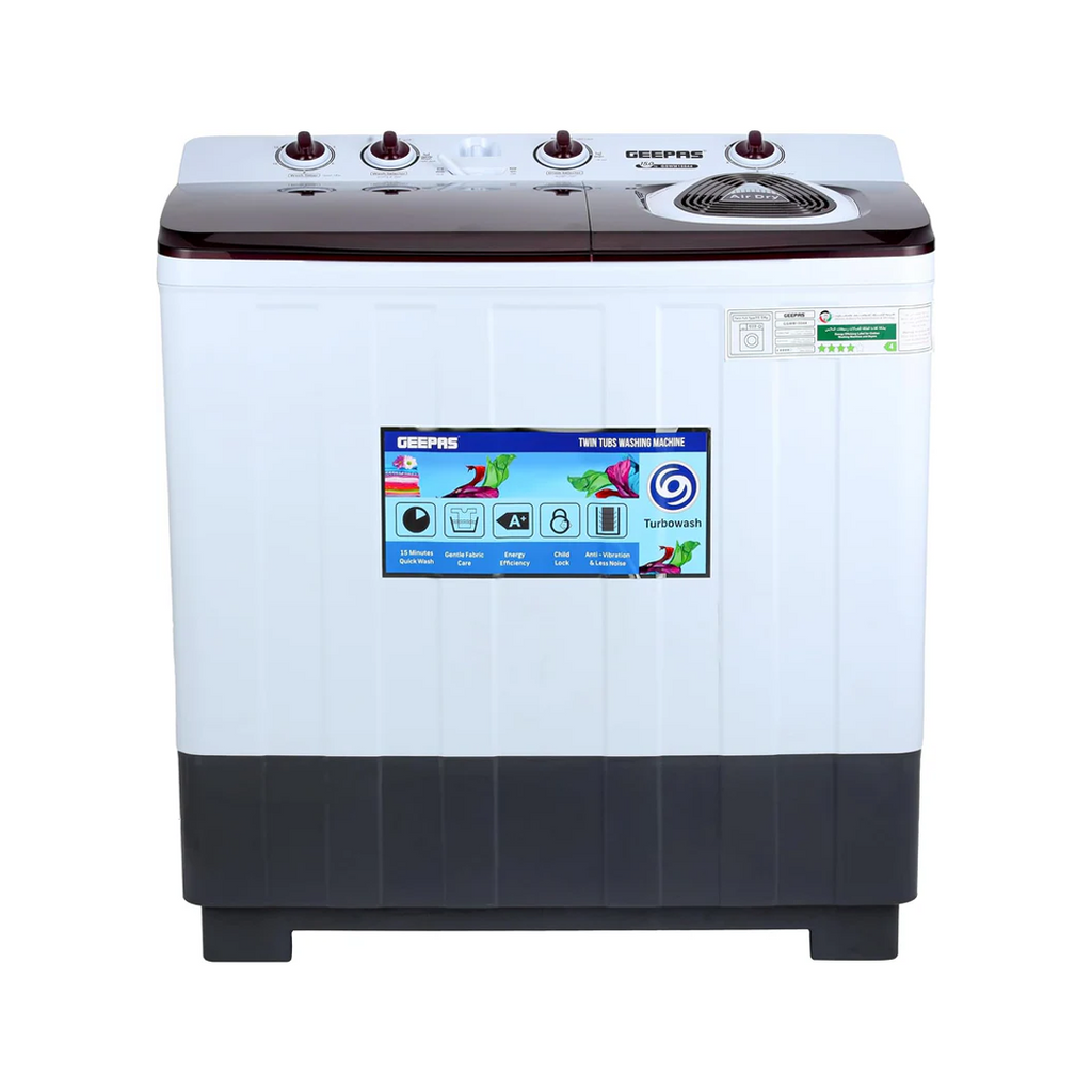Geepas 12 KG Twin Tub Semi-Automatic Washing Machine Fully Knob Control and Semi-Automatic Top Load Washing Machine