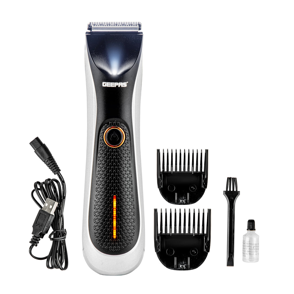 Geepas ProShield 1.0 â?? Waterproof Cordless Hair & Beard Trimmer, Dual Turbo, LED, USB, Stainless Steel Blades