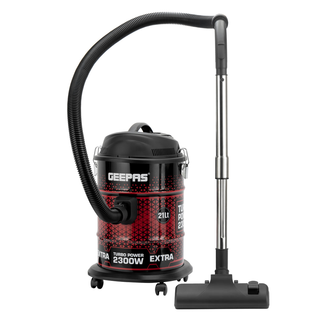 Geepas Drum Vacuum Cleaner â?? 2300W, 21L Iron Tank, Dry & Blow, High Efficiency, Dust Indicator