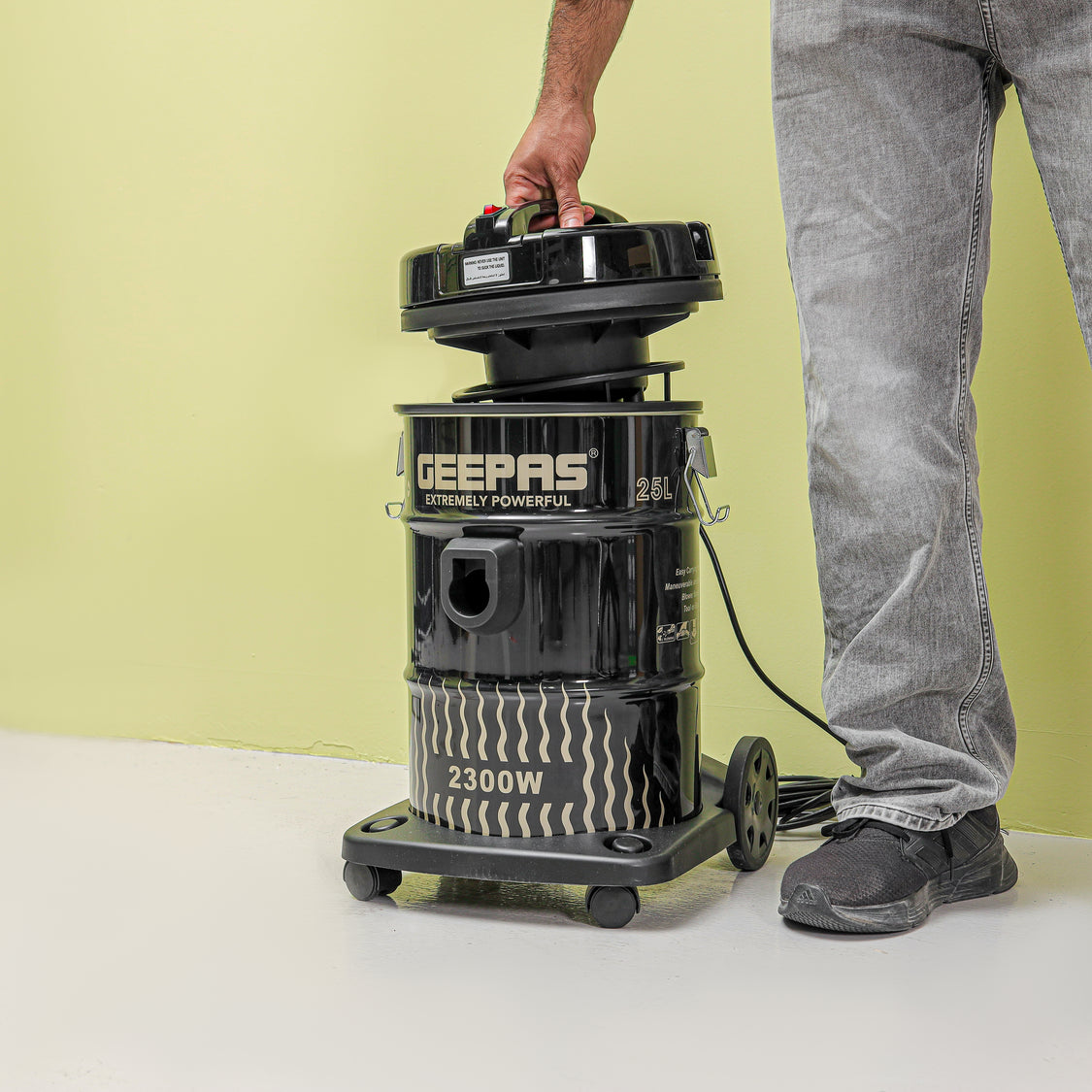 Geepas 2300 W Drum Vacuum Cleaner , 25 L Dust Bag Capacity with Elegant Body , Iron Tank , Powerful Suction ,Dry and Blow Function , Full Indicator
