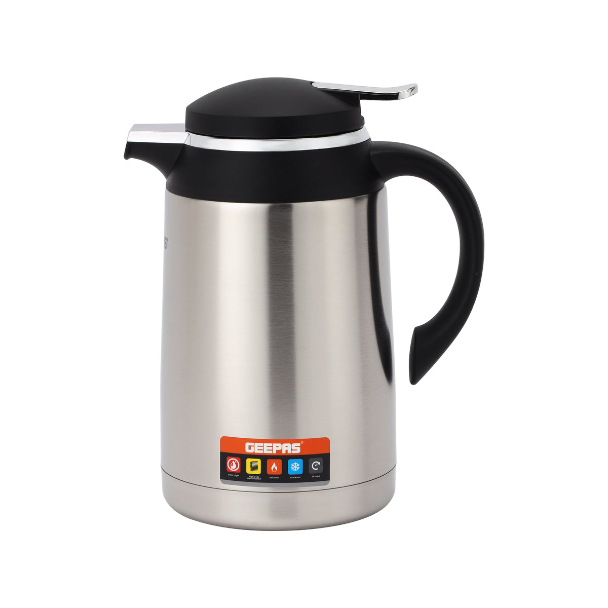 Geepas 1.3 L Stainless Steel Vacuum Flask | Keeps Beverages Hot & Cold for 24H |Easy to Carry, Comfortable Grip | Perfect for Home, Office, Camping