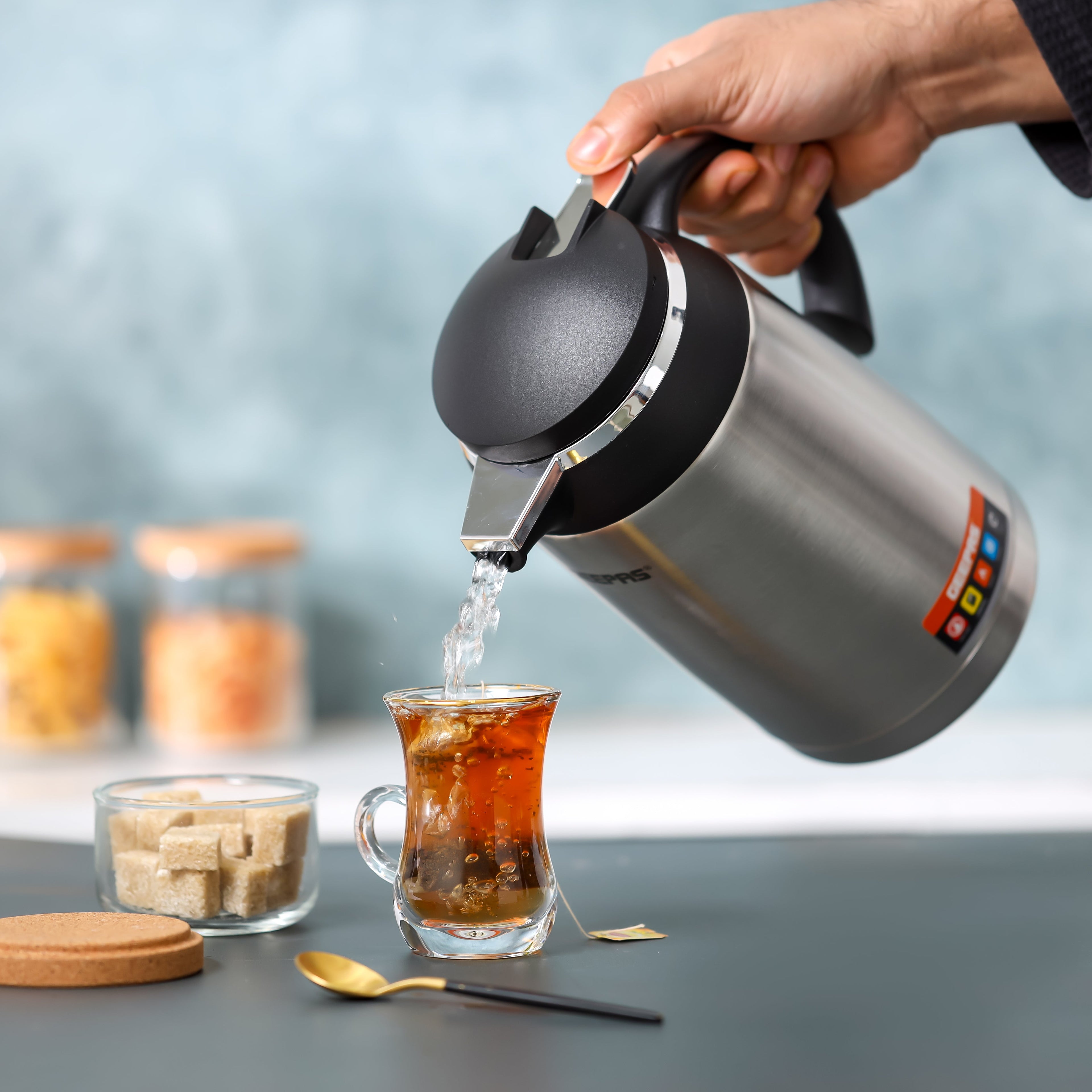 Geepas 1.3 L Stainless Steel Vacuum Flask | Keeps Beverages Hot & Cold for 24H |Easy to Carry, Comfortable Grip | Perfect for Home, Office, Camping