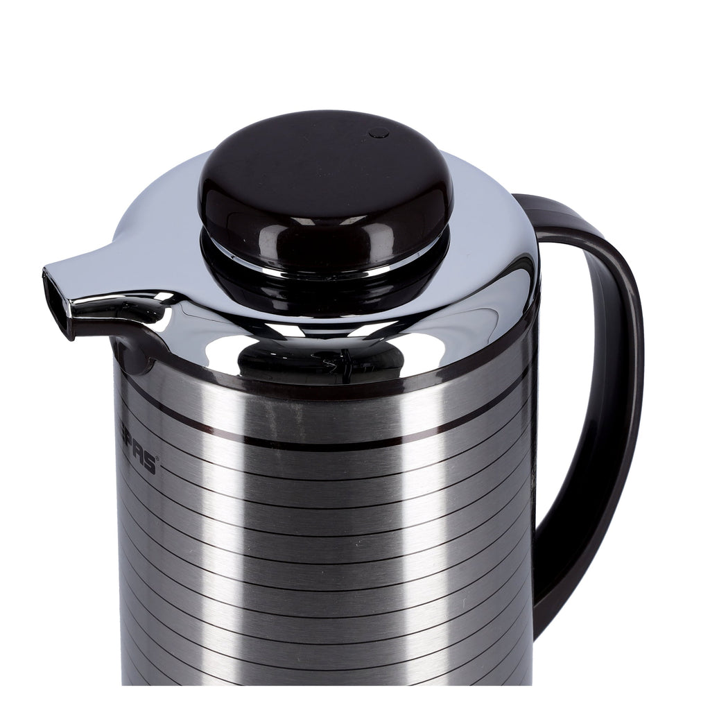 Geepas Vacuum Flask | 1.3L Capacity | Hot & Cold Beverage Insulation | Durable Plastic, Iron, Glass, Silica Gel Material | Mirror & Brown Finish | Leak-Proof Design