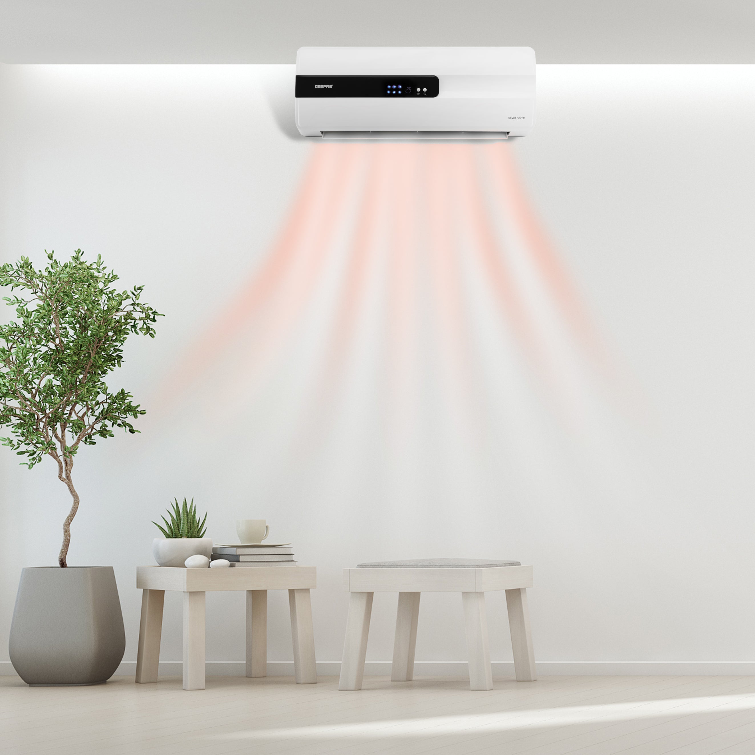 Geepas PTC Ceramic Wall Heater | LED Display | Adjustable Thermostat | 2 Heat Settings | Remote Control | Overheat Protection | 8 Hour Timer for Home & Office
