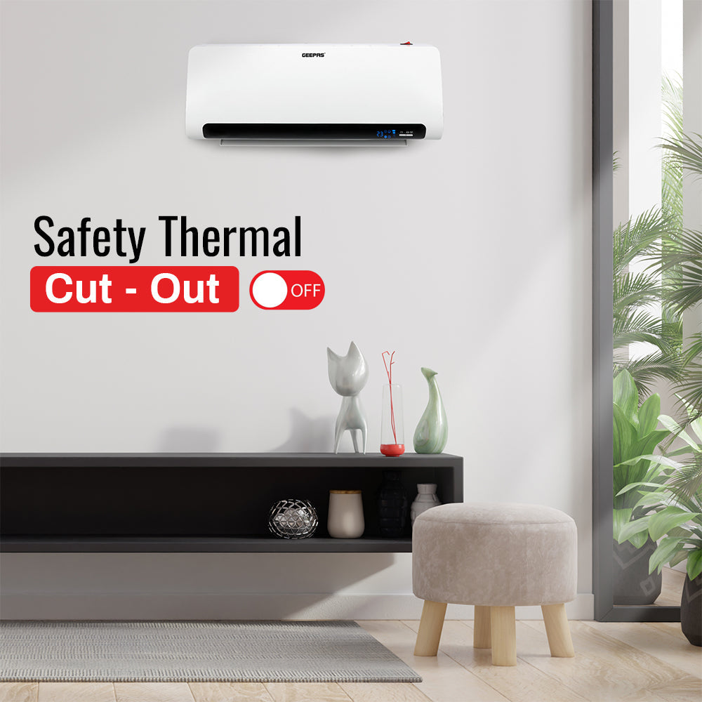 Geepas PTC Ceramic Wall Heater | LED Display | Electronic Temperature Control| 2200W Power | 2 Heat Settings | Remote Control | Timer & Overheat Protection