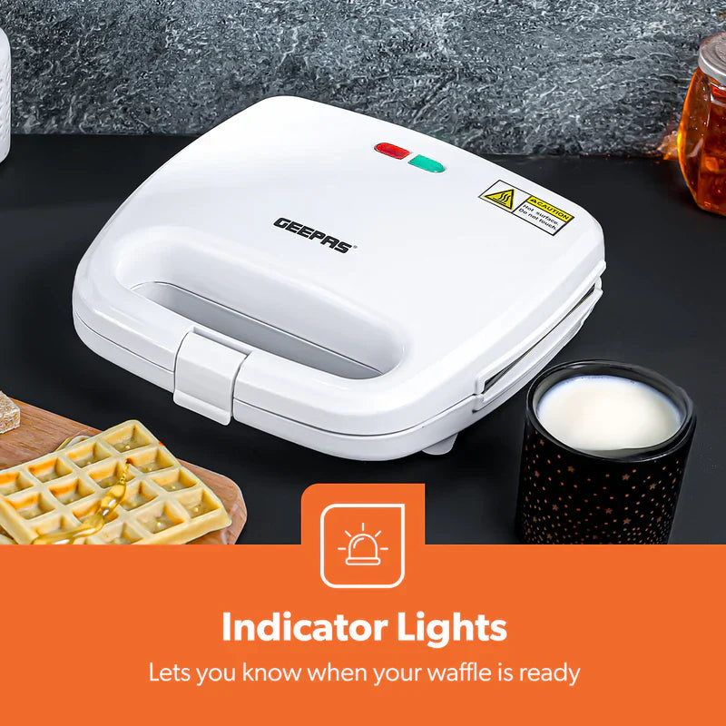 Geepas GWM676 Waffle Maker | 750W | Non-Stick | Dual Lights | Cool Handle | Overheat Protection