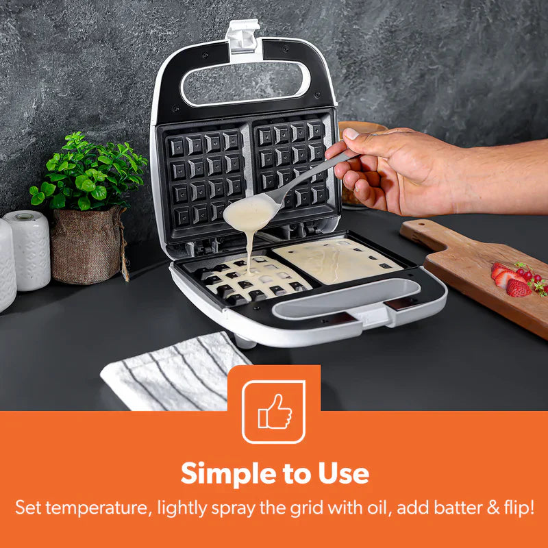 Geepas GWM676 Waffle Maker | 750W | Non-Stick | Dual Lights | Cool Handle | Overheat Protection