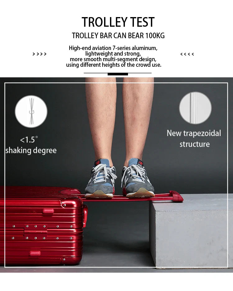 90 Percent Trolly Aluminum Suitcase 4 Wheels 28 Inch | Silver